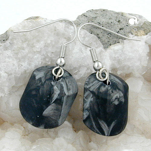 Ear hook earrings earrings 37x15mm slanted plastic silver gray marbled