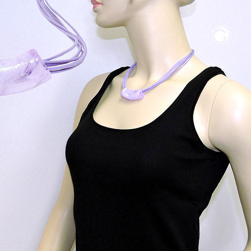 Chain 54x19mm pendant tube flat curved lilac-marbled shiny plastic 45cm