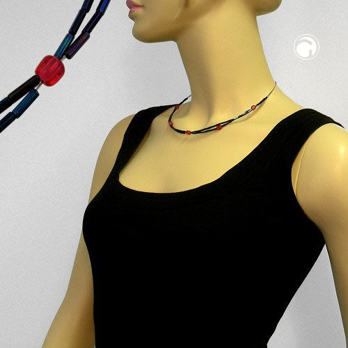Kette Drahtkette mit Glasperlen dunkelblau und rot 45cm