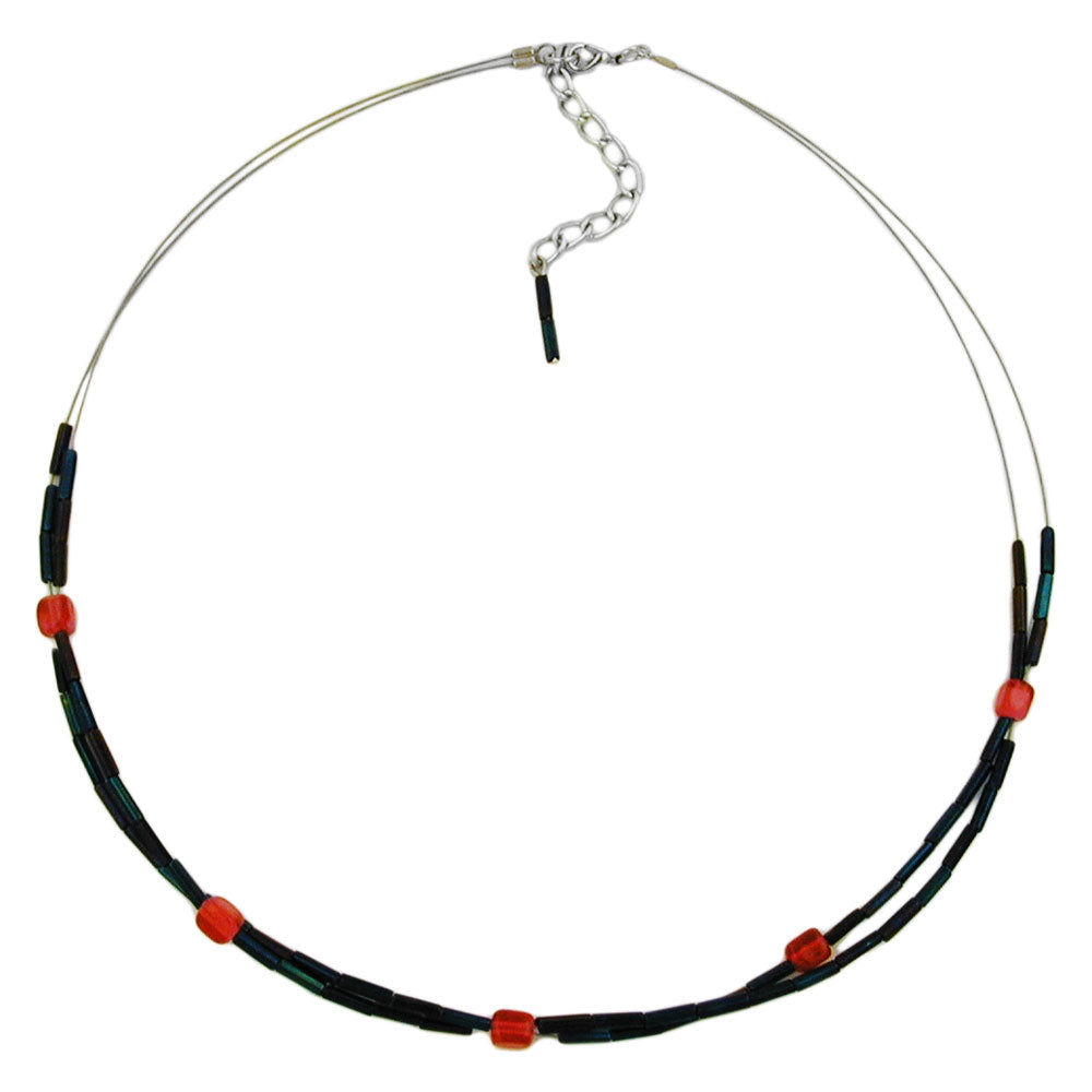 Kette Drahtkette mit Glasperlen dunkelblau und rot 45cm