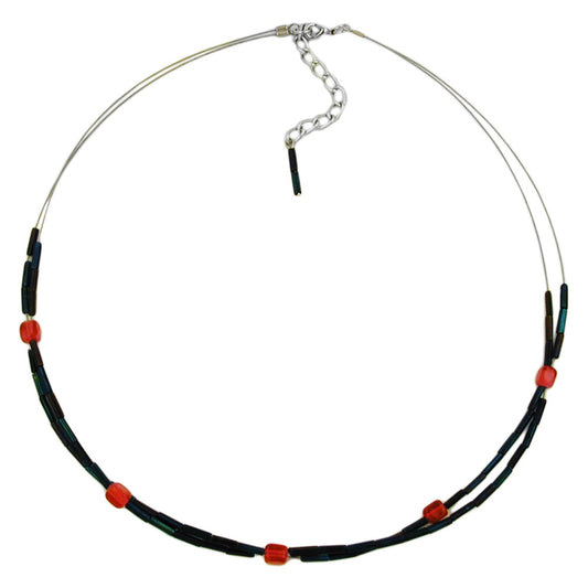 Kette Drahtkette mit Glasperlen dunkelblau und rot 45cm
