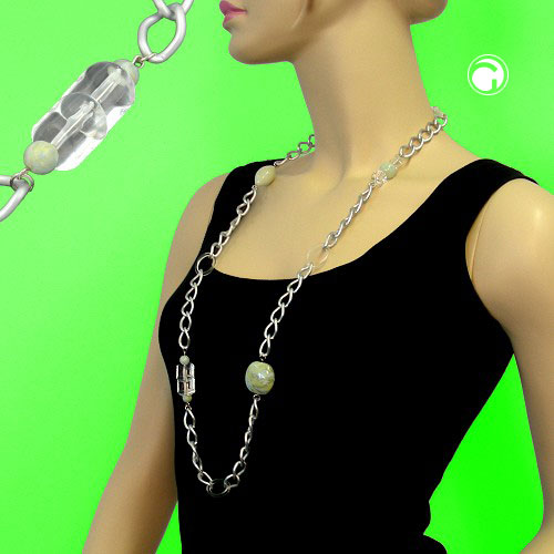 Chain plastic beads mint-turquoise wide curb chain aluminum light gray 95cm