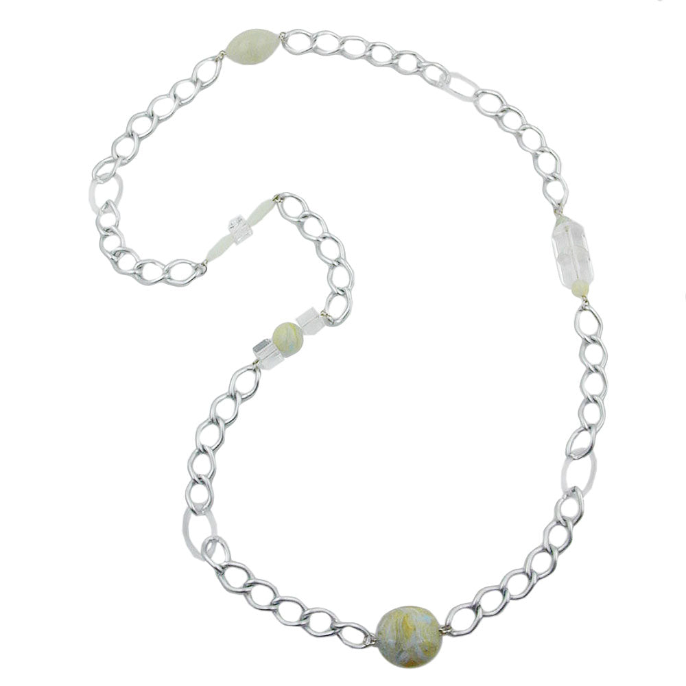 Chain plastic beads mint-turquoise wide curb chain aluminum light gray 95cm
