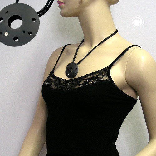 Chain 48mm metal pendant hole ring anthracite colored cord black 50cm