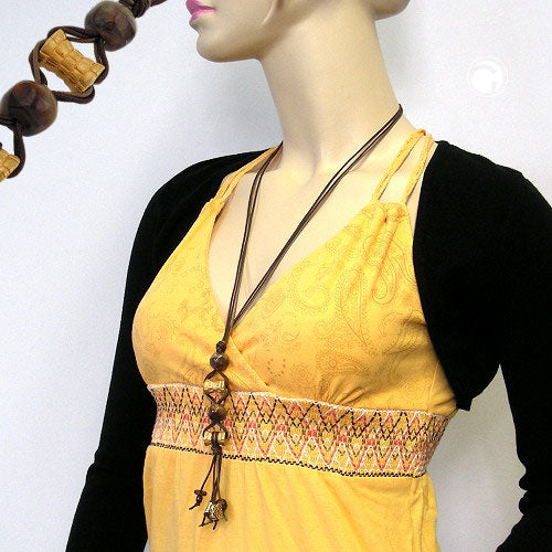 Chain 2x roller gold-colored brown cord brown-olive 90cm