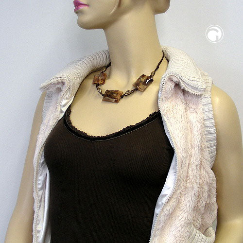Chain 3x 35x25mm square wavy brown-beige-marbled cord 45cm