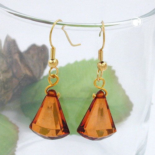 Ear hook earrings earrings 40x13mm flat cone brown faceted plastic hook brass