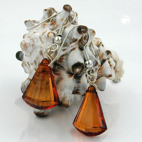 Ear hook earrings earrings 40x13mm flat cone faceted brown plastic hook white bronze