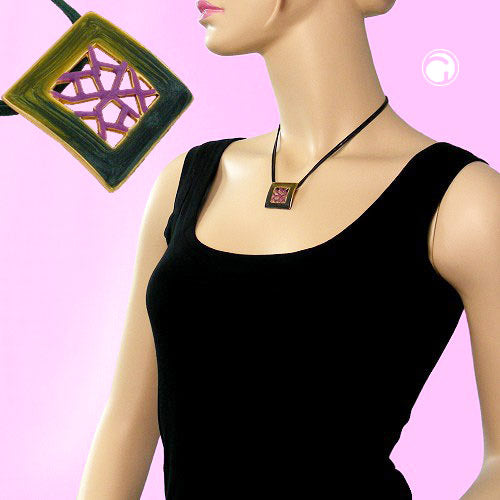 Viereck-Kette in Grün & Lila – farbenfroh, elegant & ausdrucksstark