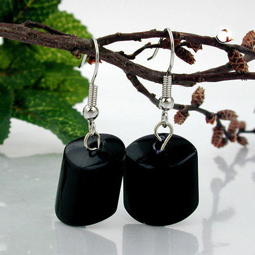 Ear hook earrings earrings 37x15mm slanted bead plastic shiny black