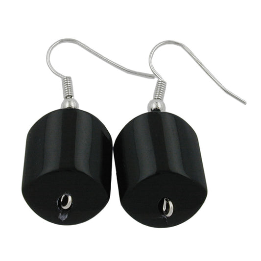 Ear hook earrings earrings 37x15mm slanted bead plastic shiny black
