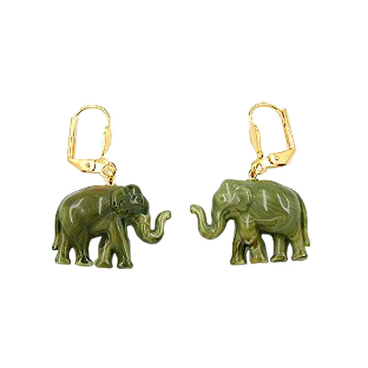 Ear leverback earrings earrings 37x23mm gold-colored elephant mini olive-marbled plastic