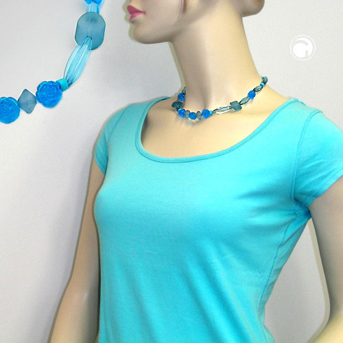 Necklace flower beads blue-turquoise-transparent plastic 45cm