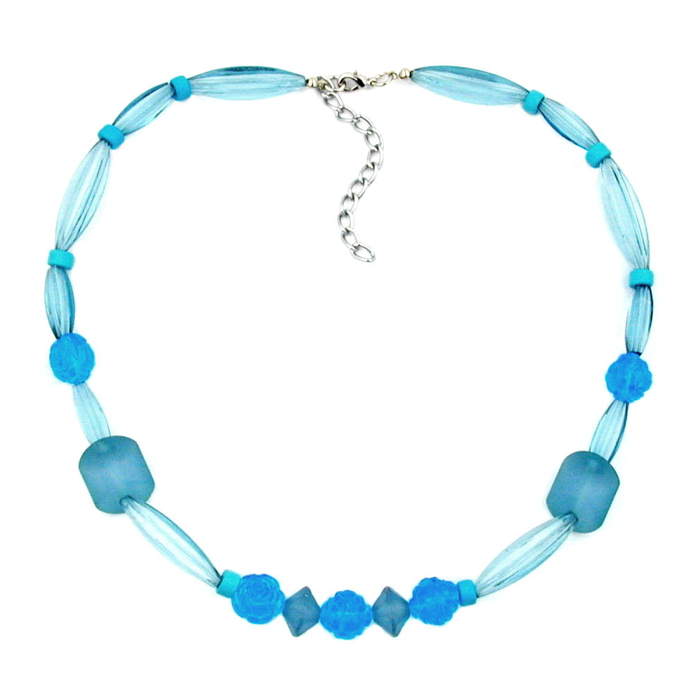 Necklace flower beads blue-turquoise-transparent plastic 45cm