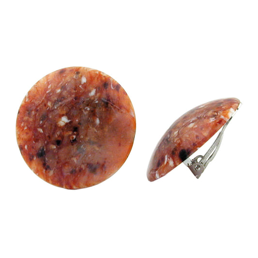 Clip earring 30mm reddish brown-black-white shiny plastic button