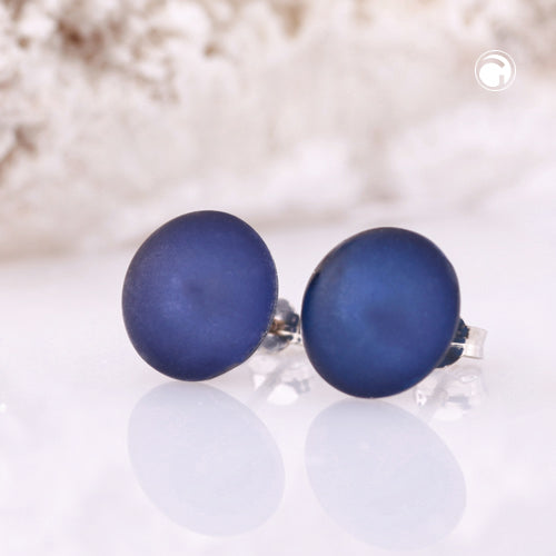 Stud earring 12mm plastic blue-transparent-ice matt pin silver-colored