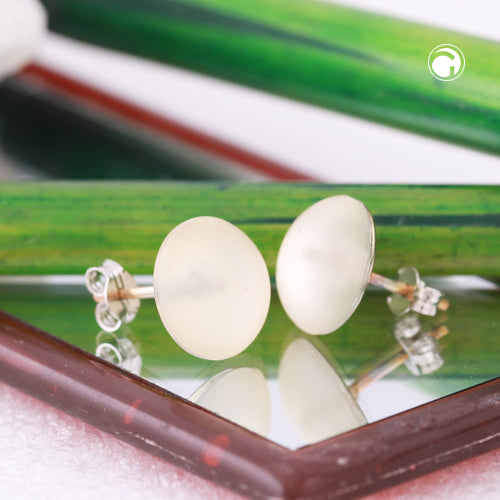 Stud earring 12mm plastic white-transparent-ice matt pin silver-colored