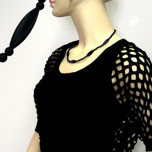 Chain 30x9mm grooved olive plastic black shiny 50cm