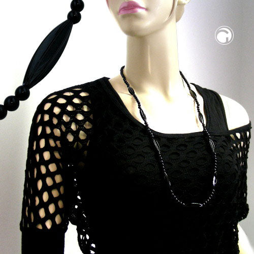 Chain 30x9mm grooved olive plastic black shiny 80cm