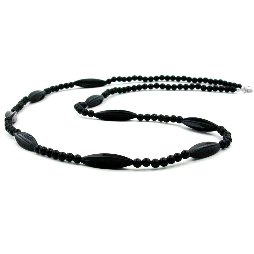 Chain 30x9mm grooved olive plastic black shiny 80cm