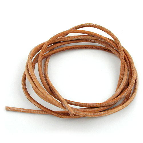 Leather cord round cord cowhide 2mm natural color approx. 1m