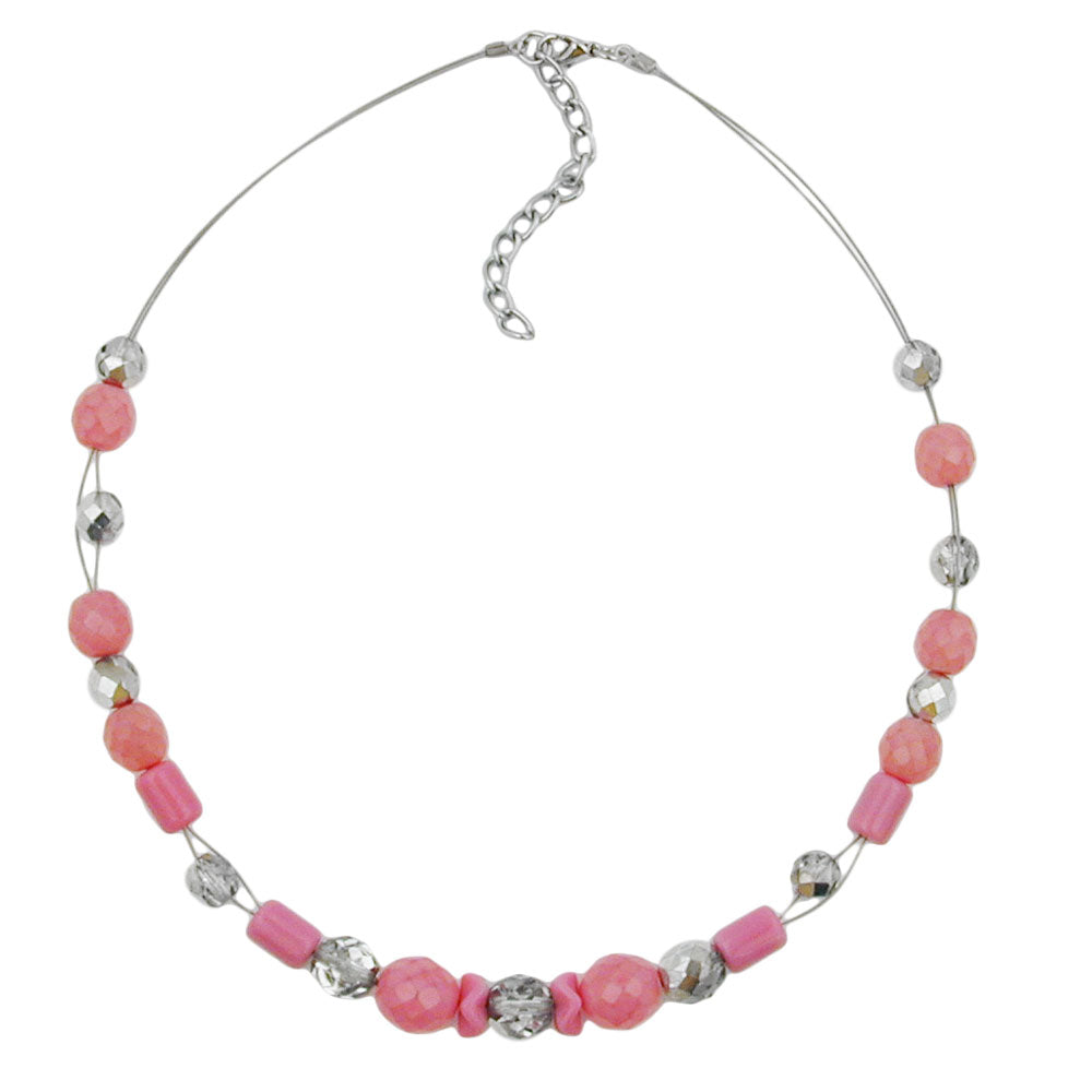 Kette Drahtkette mit Glasperlen Facettenkugel rosa und kristall silber-verspiegelt 42cm