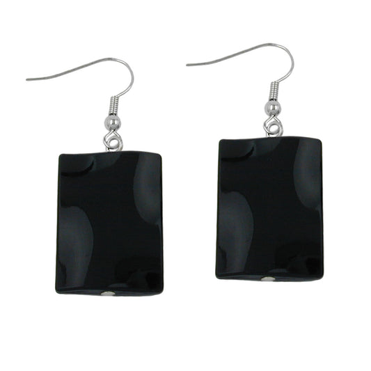 Earring hooks earrings 45x17mm square plastic wavy black shiny