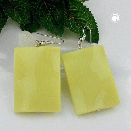 Ear hook earrings earrings 56x25mm square plastic wavy light green shiny