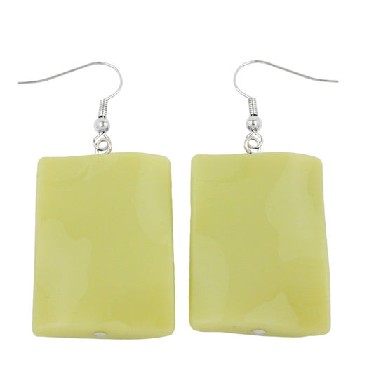 Ear hook earrings earrings 56x25mm square plastic wavy light green shiny