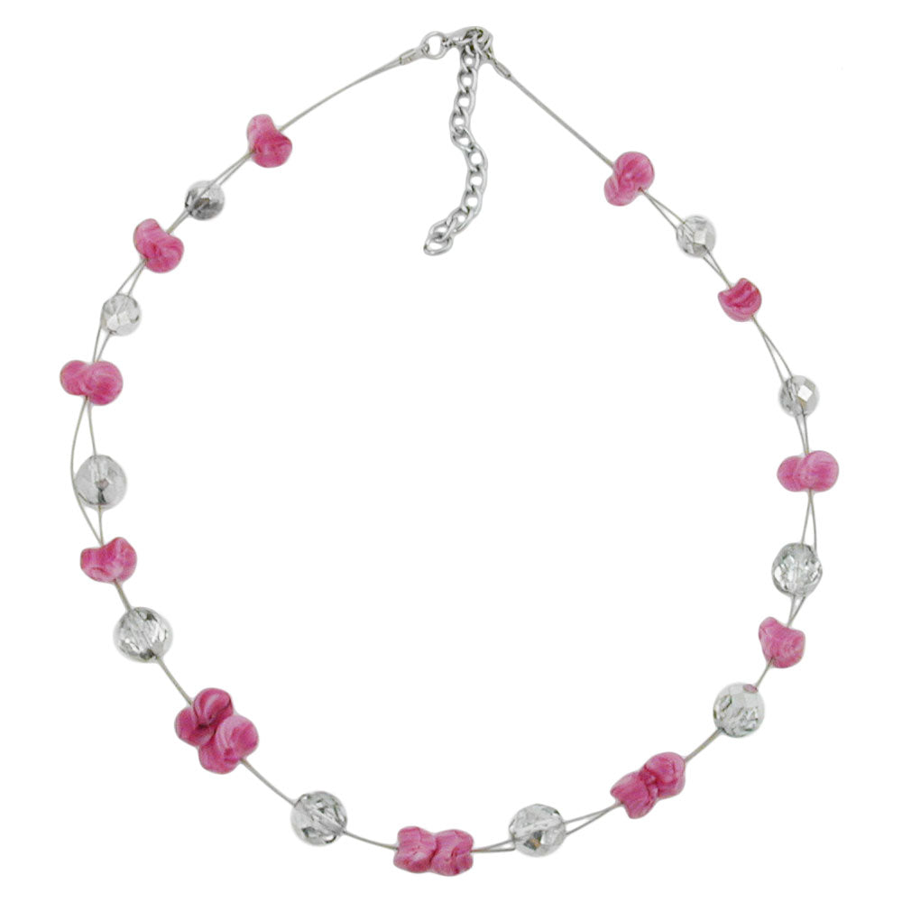 Kette Drahtkette mit 12x7mm Glasperlen altrosa und silber-verspiegelt 42cm