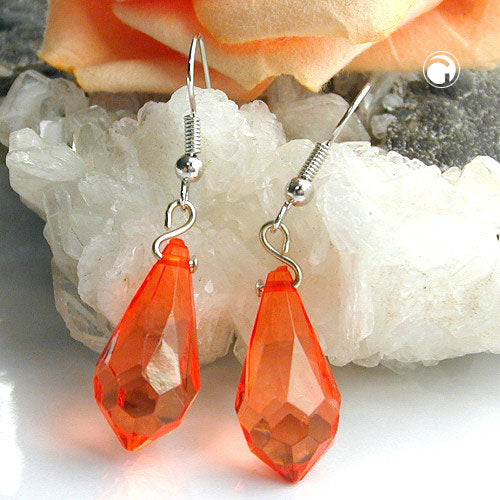 Ear hook earrings earrings 44x11mm drops red-transparent faceted plastic