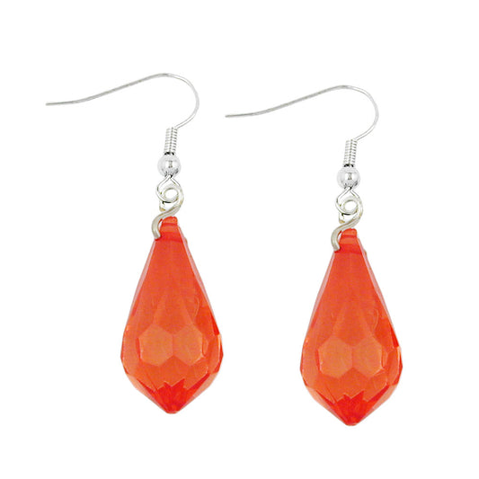 Ear hook earrings earrings 44x11mm drops red-transparent faceted plastic