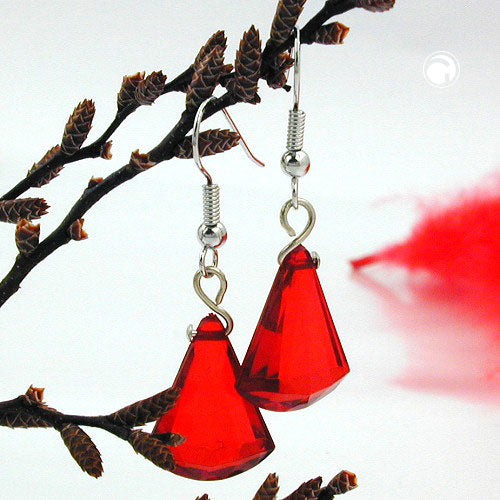 Ear hooks earrings earrings 40x13mm flat cone plastic red faceted