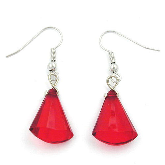 Ear hooks earrings earrings 40x13mm flat cone plastic red faceted