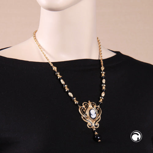 Schwarz-goldenes Collier „Gemme“ – edel, elegant & mit kunstvoller Note