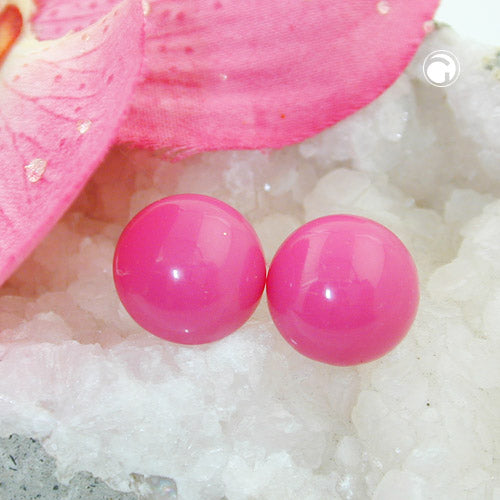 Stud earring 13mm pink-rose-glossy plastic semicircular curved