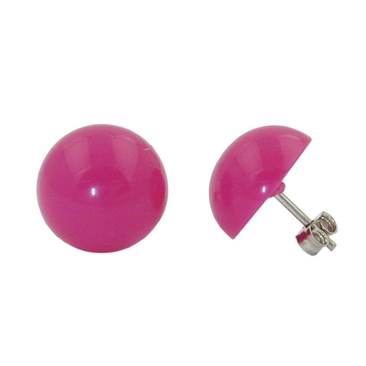 Stud earring 13mm pink-rose-glossy plastic semicircular curved