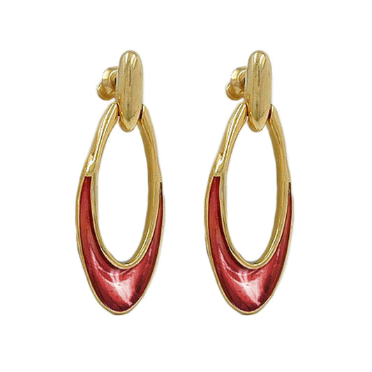 Stud earrings earrings 42x16mm made of metal with color inlay brass alloy rust brown shiny enameled