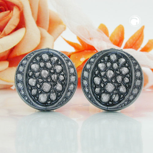 Clip earring 22mm disc mosaic silver-grey plastic button