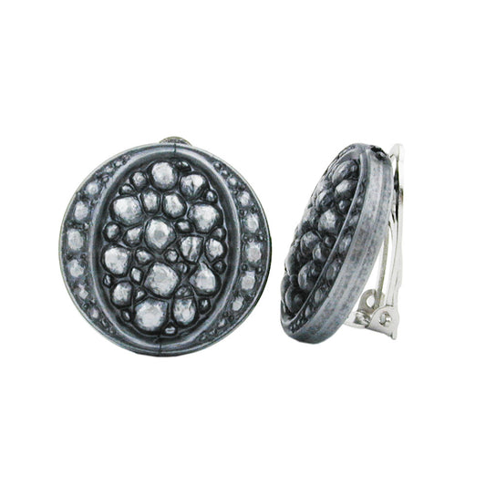 Clip earring 22mm disc mosaic silver-grey plastic button