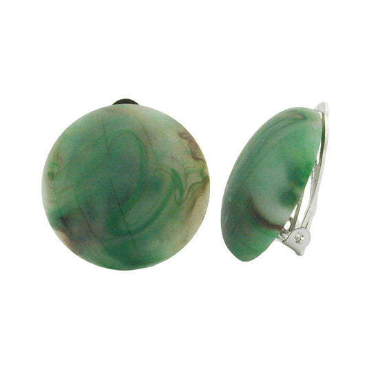 Clip earring 22mm crack green-brown-marbled matte plastic button