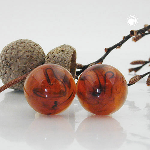 Clip earring 18mm brown-marbled shiny plastic button