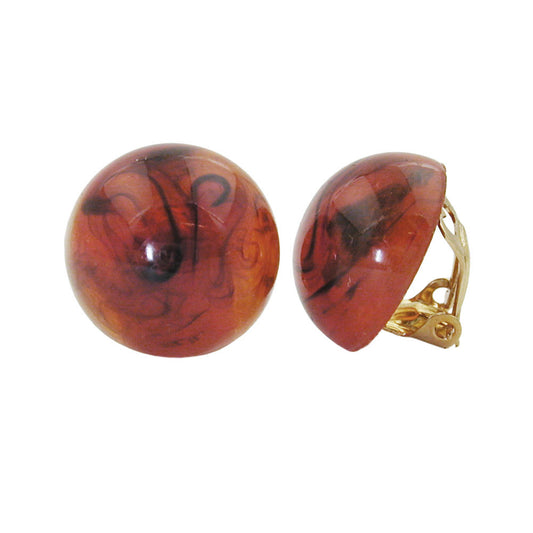 Clip earring 18mm brown-marbled shiny plastic button