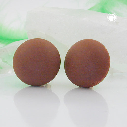 Clip earring 18mm brown matt plastic button