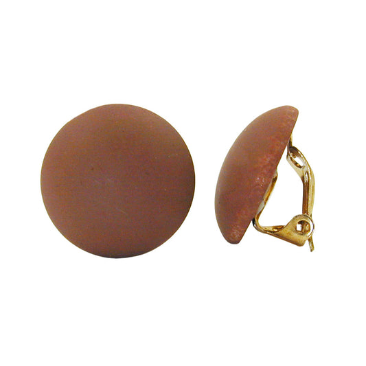 Clip earring 18mm brown matt plastic button