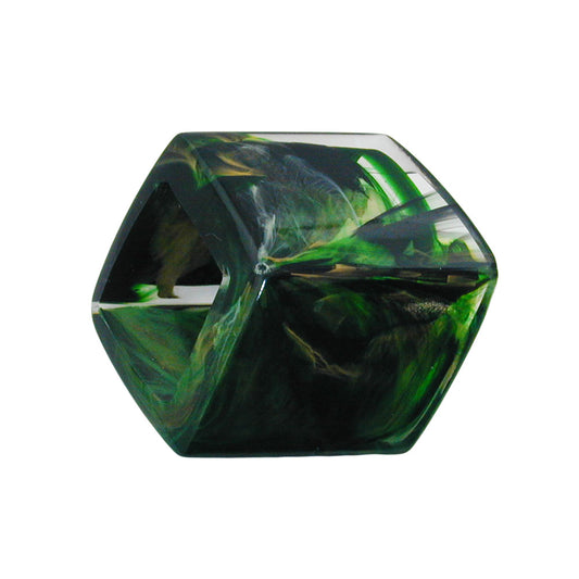 Cloth ring 45x36x18mm hexagon green-marbled glossy plastic