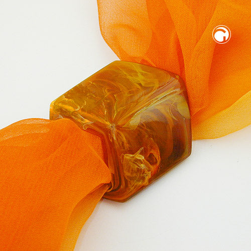 Cloth ring 45x36x18mm hexagon brown-marbled glossy plastic