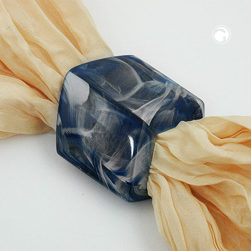 Cloth ring 45x36x18mm hexagon blue-marbled glossy plastic