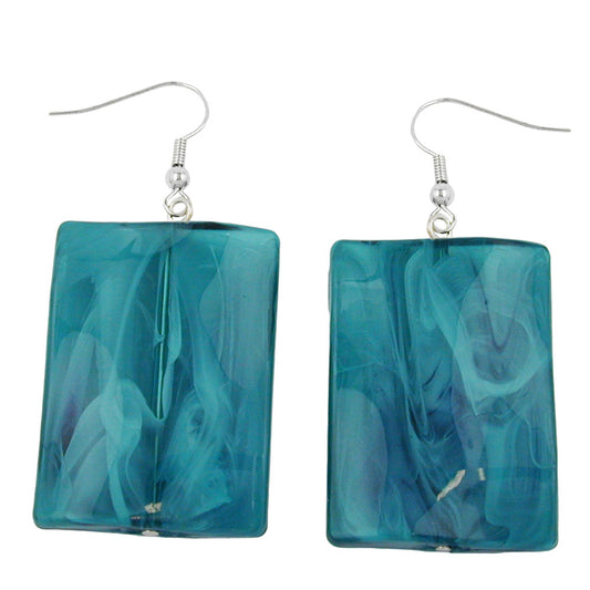 Ear hooks earrings earrings 35x25mm square plastic wavy turquoise-marbled