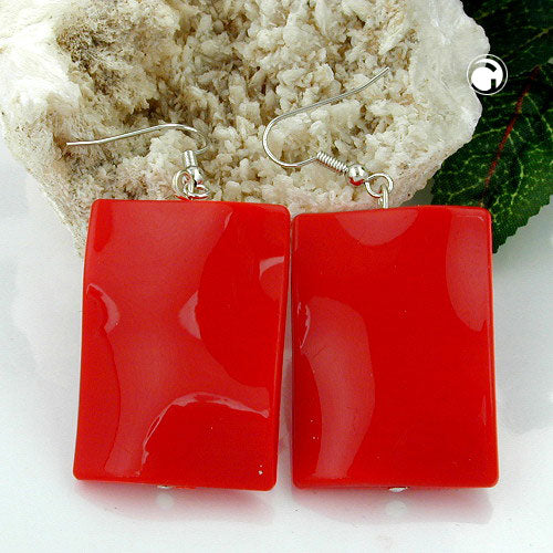 Ear hook earrings earrings 56x25mm square wavy red-shiny